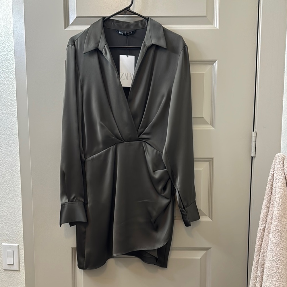 zara dark green mini dress